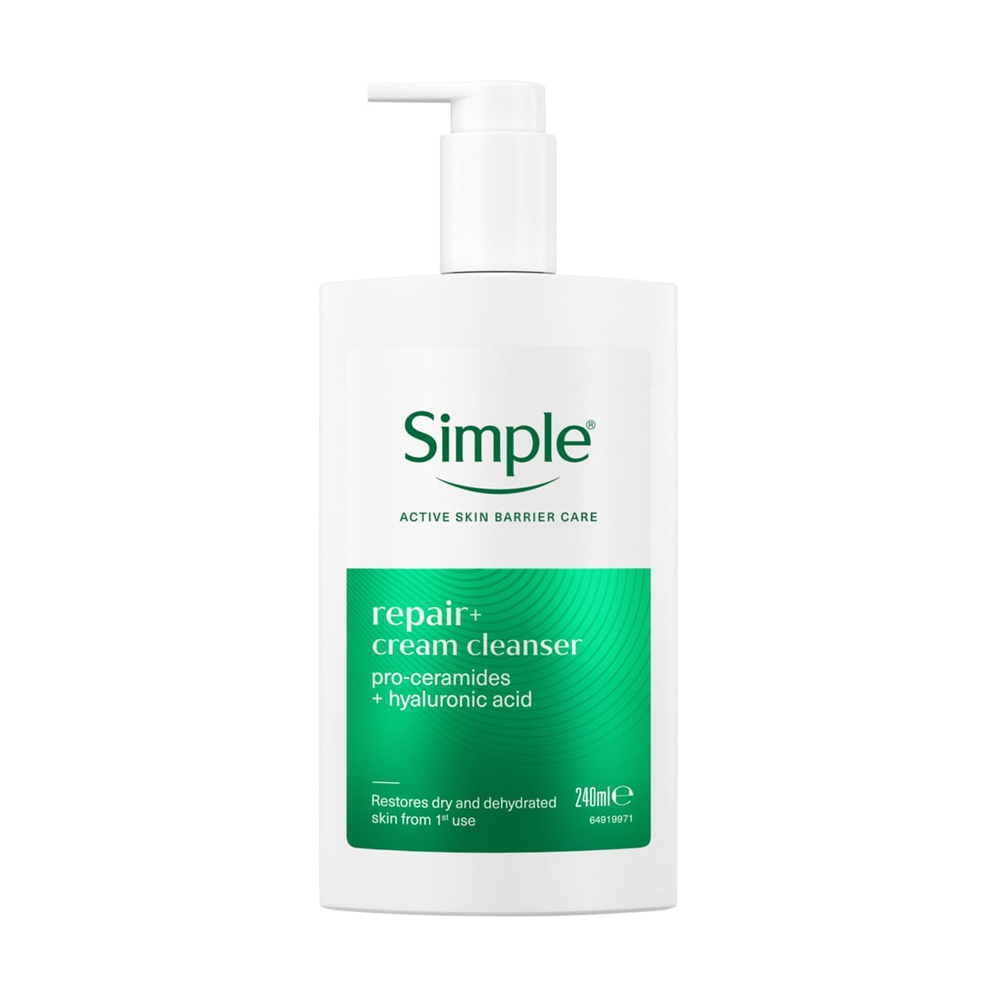 Засіб для вмивання Simple Repair+ Cream Cleanser з про-церамідами та гіалуроновою кислотою, 240 мл